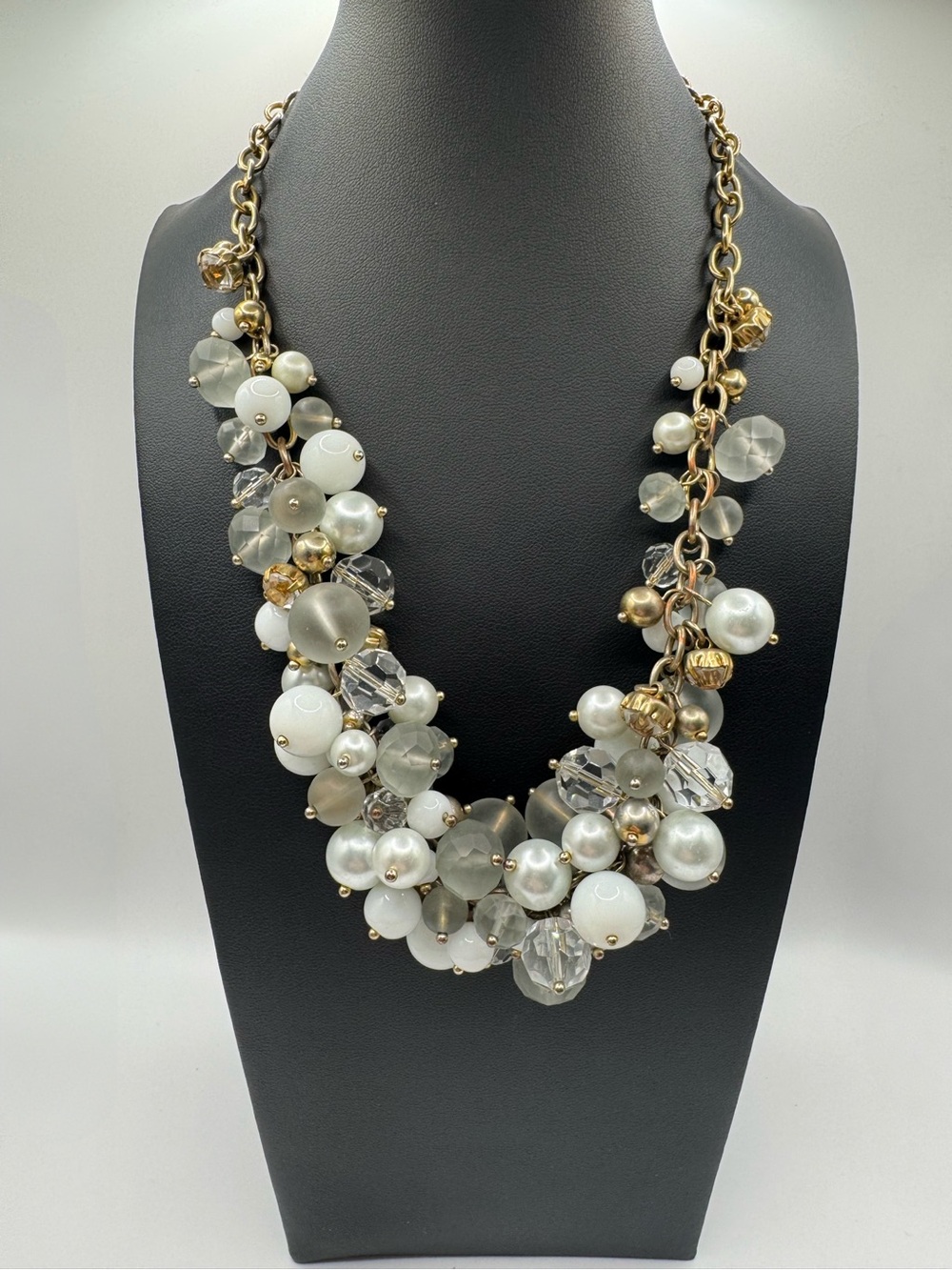 Banana Republic Statement Necklace ft. Cluster of White, Frosted & Crystal Beads